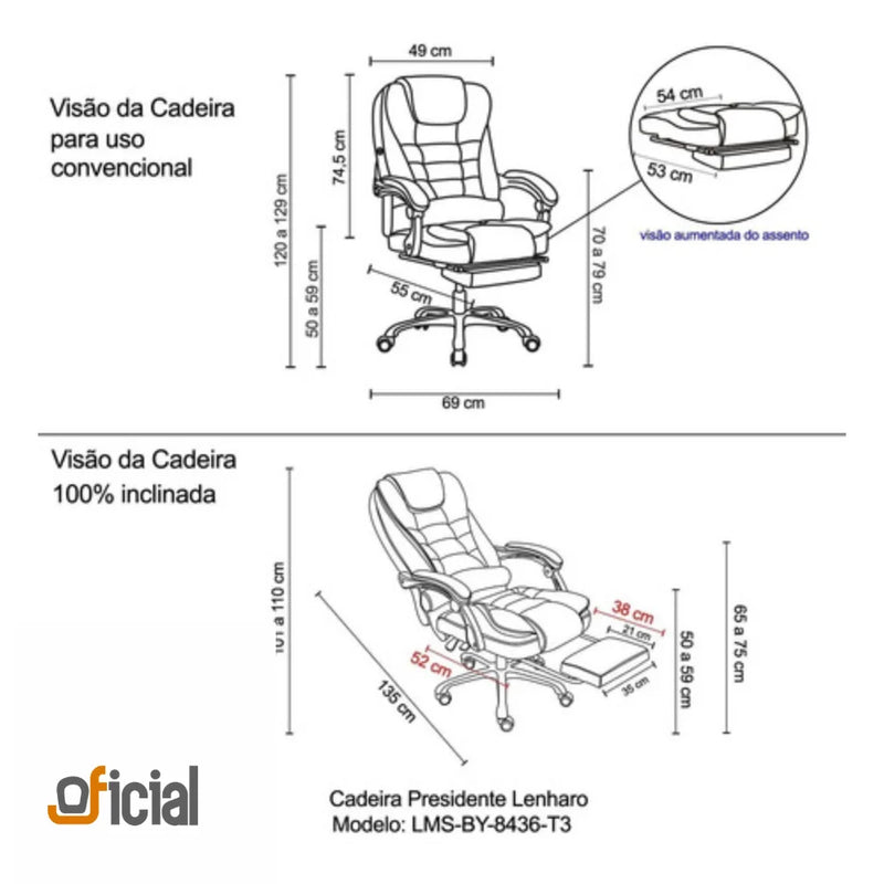 Cadeira de Escritório com Suporte para os Pés - Clínica