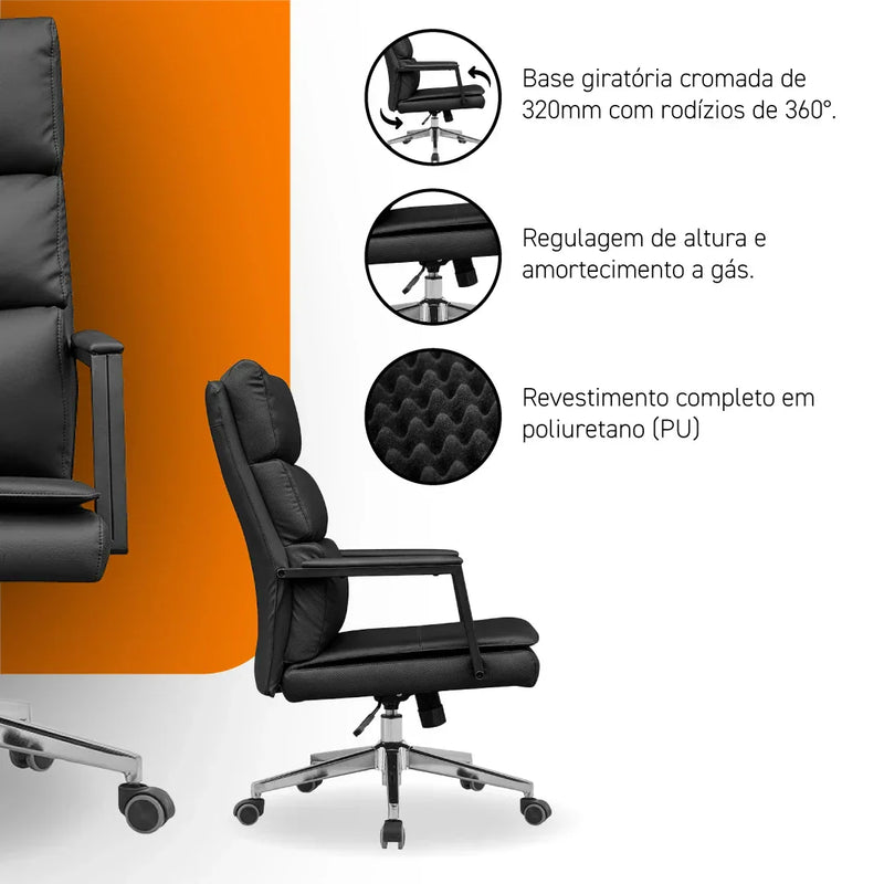 Cadeira de Escritório Giratória Best C900 Black com Rodízios 360° e Conforto