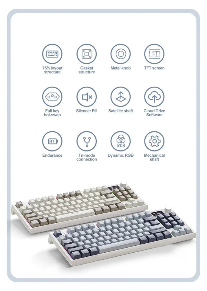 Teclado Gamer K86 com Retroiluminação Colorida, Mecânico, 87 Teclas, Conexão com Fio/ Sem Fio, Hot Swap Silencioso para Computador e Tablet