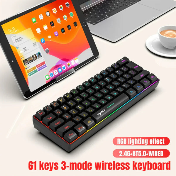 Teclado Gamer L500 com Fio/Sem Fio de 61 Teclas e Retroiluminação RGB Dinâmica para PC e Laptop