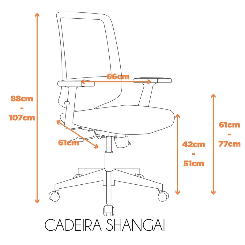 Cadeira de Escritório NR 17 Shanghai Ergonômica Black Fratini