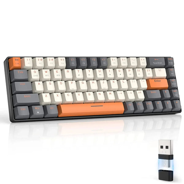Teclado Gamer Mecânico 60% Sem Fio Bluetooth Dual Mode Hot-Swappable Mini 68 Teclas com Switches Vermelhos para PC, PS4, Xbox, iPhone e iPad